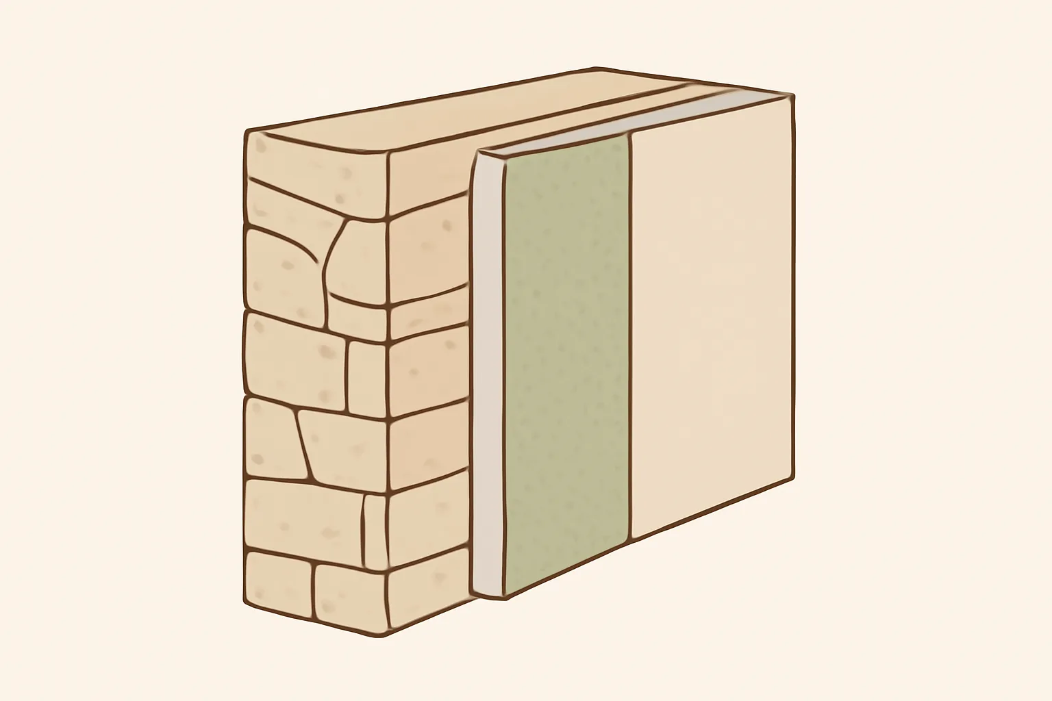 Schéma coupe mur pierre doublé bloc de chanvre 20 cm